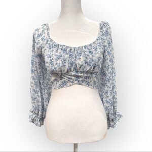 She + Sky Blue Floral Tie-Back Crop Top - Size Small